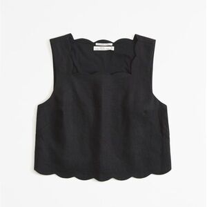 A&F Scallop-Hem sleeveless top Premium Linen Collection - Black Medium